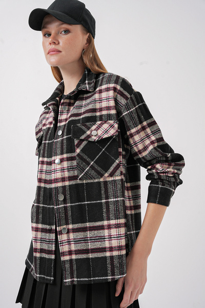 Bigdart Women's Plaid Pattern Oversized Lumberjack Shirt 3854 - C.Black