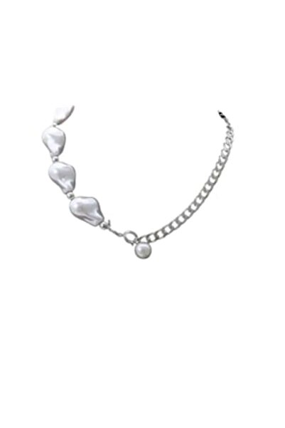 OEM EVNC Opaline Elegance Bib Necklace with Pearls and Iridescent Stones, Adjustable