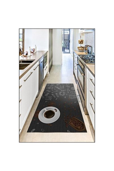 Blusmart Kitchen rug, black coffee design, non-slip, 120x180 cm