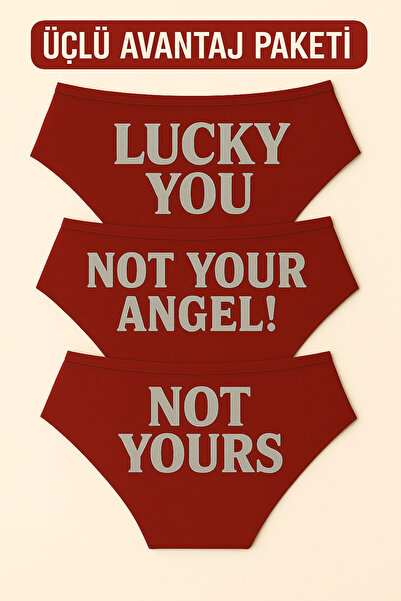 TWINTICKS Pack of 3 Red Christmas Themed Women's Slip Panties, Metallic Lettering Printed , Fun Underwear