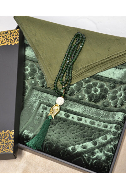 Bilenler Kadın Hediyelik Çeyizlik Seccade Set-Jakarlı Dokuma Seccade, Eşarp v...