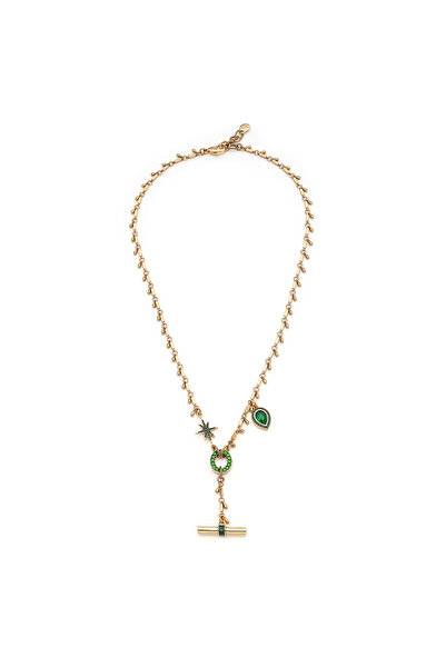 Mon Reve Mixed Yıldız & Damla Taş Charm Altın Kaplama Zincir Kolye