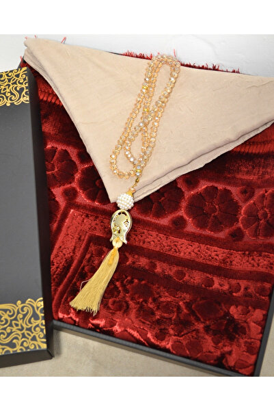 Bilenler طقم هدايا نسائي فاخر - سجادة صلاة منسوجة من الجاكار، وشال، ومسبحة كر...