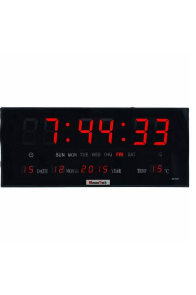 KlaussTech Digital Wall Clock, Klausstech, Red LED Display, Temperature Display, Accurate Time, Black