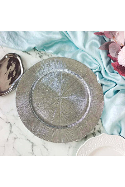 dealshopromania Farfurie decorativă rotundă din plastic argintiu cu model, 30 cm