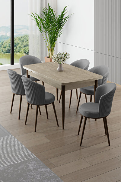 Canisa Asfel Serisi MDF 77x130 Traverten Yandan Açılabilir Mutfak Masası Takı...