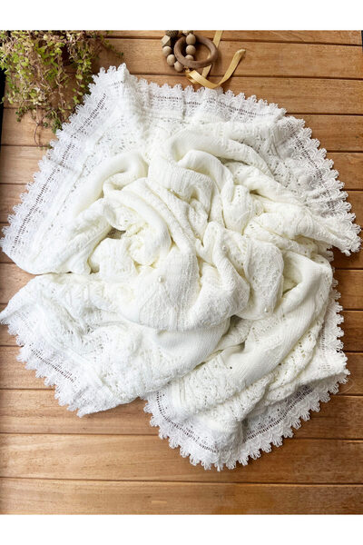 MIZ MIZ KİDS Triko Örgülü Wellsoft İnci Detaylı %100 Pamuk Bebek Battaniyesi ...