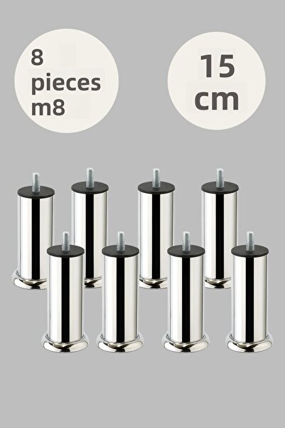 MH MiniHediye Furniture Sofa Base Seat Bed Sofa Bed Heightening Leg Fine Thread M8 Chrome Metal Legs 15 cm 8 Pieces