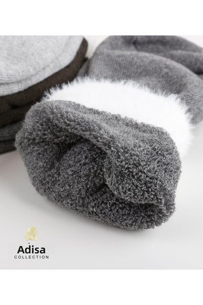 adissa collection Set of 3 Women's Winter Bearded Socks |   Washed & Perfumed, Plush Cuffed, Towel Socks