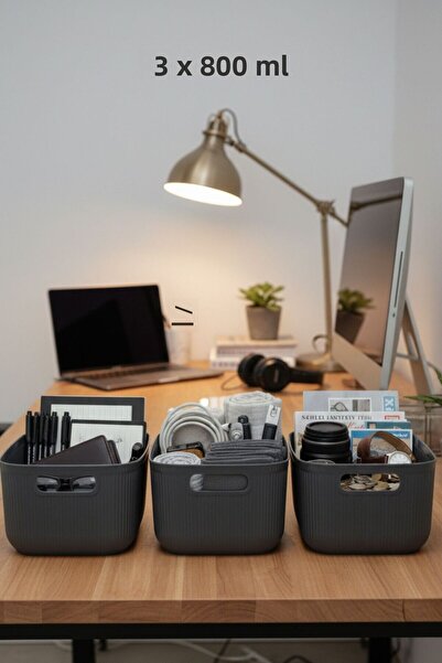 Okyanus Home مجموعة لينيا سمارت بوكس أنثراسيت 3 قطع 2400 مل