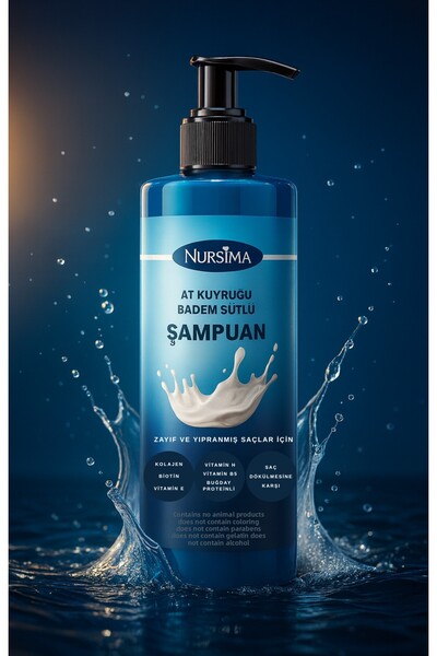 Nursima Biotin Collagen Horsetail Almond Milk Shampoo 375 ml – Vegan – Anti-Hair Loss Repairing