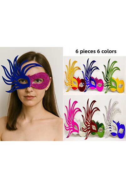HarmonyAura Set of 6 colorful prom masks |   Cardboard & elastic (adult-child compatible)