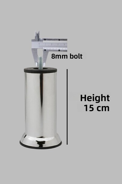 MH MiniHediye Furniture Sofa Base Bed Armchair Support Heightening Leg with M8 Bolt Chrome Metal Feet 15cm