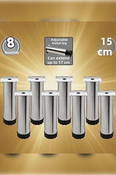 MH MiniHediye Adjustable Furniture Sofa Base Armchair Metal Support Riser Leg 15cm Chrome Feet (8Pcs)