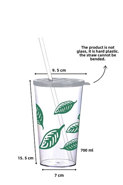 ELDİPA 700 ml Patterned Cold Drink Cup Bpa-Free Hard Plastic Unbreakable Tumbler with Straw Lid
