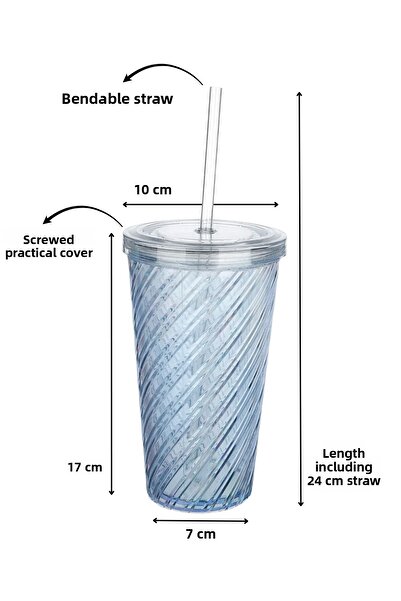 ELDİPA 600 ml Twister Patterned Cold Drink Cup Non-Bending Tumbler with Straw Coffee Smoothie Detox Cup