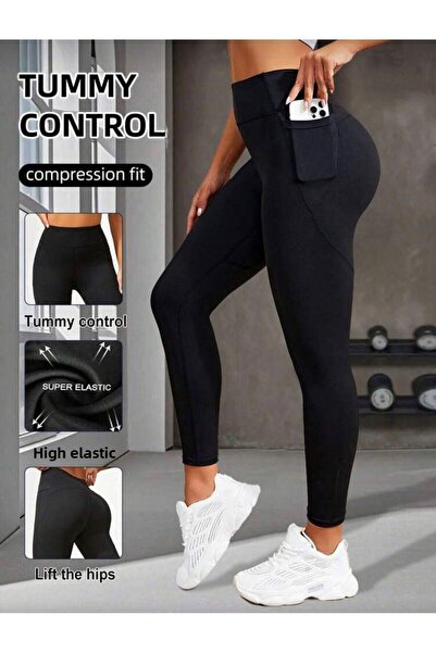 LACKH Vysoký pas, pružné, jednobarevné legíny s kapsami Pohodlný měkký stylov...