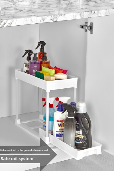 ASlife Home Two-Tier Sliding Closet Organizer under Sink Organizer