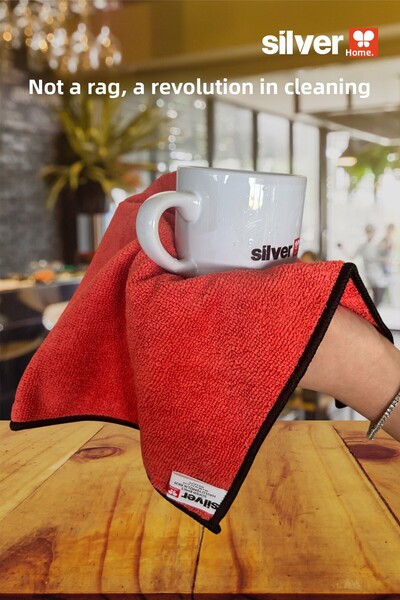 SİLVER HOME Microfiber Super Absorbent 3-Piece Towel Cleaning Cloth-Red 32×32 cm
