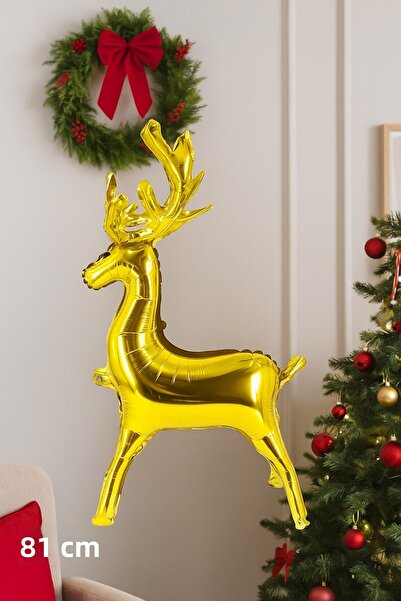 DODOMAR Balon din folie cu corn de cerb auriu de 50×81 cm – Balon pentru petr...