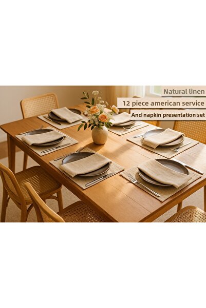Deko Dekor 12 Pieces Organic Raw Washed Linen American Dinner and Serving Napkin Tableware Presentation Set