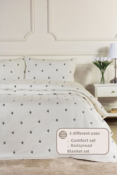 Elart Larissa Bedspread Set Single Embroidered (160X220 cm) Black