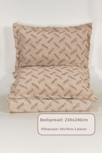 Elart Liya Bedspread Set Double Size Cotton Nordic Tufted 3 Pieces (230X250 cm) Beige