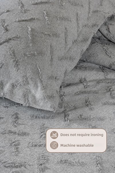 Elart Liya Bedspread Set Double Size Cotton Nordic Tufted 3 Pieces (230X250 cm) Gray