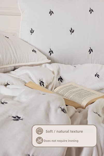 Elart Larissa Bedspread Set Single Embroidered (160X220 cm) Black