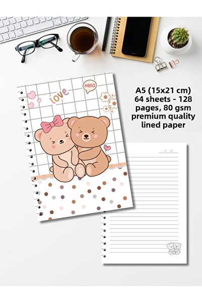 daily notebook Striped, 64 Sheets/128 Pages Spiral Bound A5 Medium Size (15X21 cm) Size, School Notebook