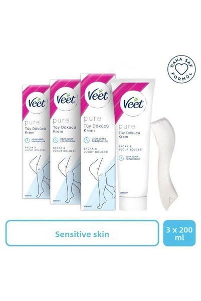 Veet Pure 200ml Hair Removal Cream for Sensitive Skin X 3