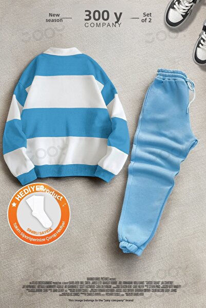 Jooy Blue Half-Zip Sweatshirt - Sweatpants 3 Thread Combed Cotton Set