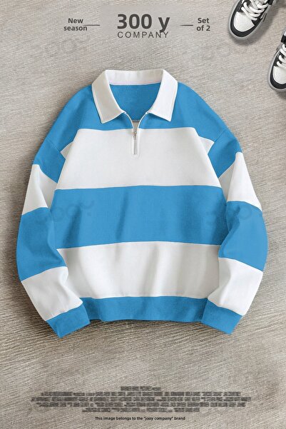 Jooy Blue Half-Zip Sweatshirt - Sweatpants 3 Thread Combed Cotton Set