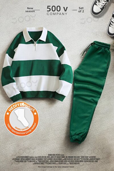 Jooy Green Half-Zip Sweatshirt - Sweatpants 3 Thread Combed Cotton Set