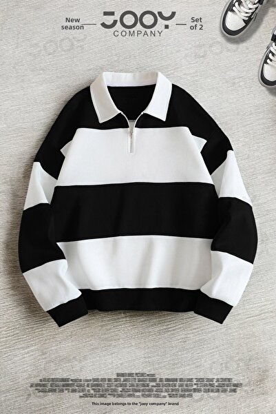 Jooy Black Half-Zip Sweatshirt - Sweatpants 3 Thread Combed Cotton Set