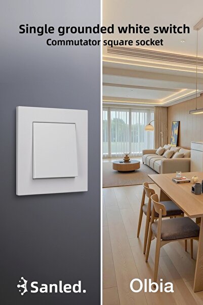 Olbia Single Grounded White Switch Commutator Karen Socket 1 Piece