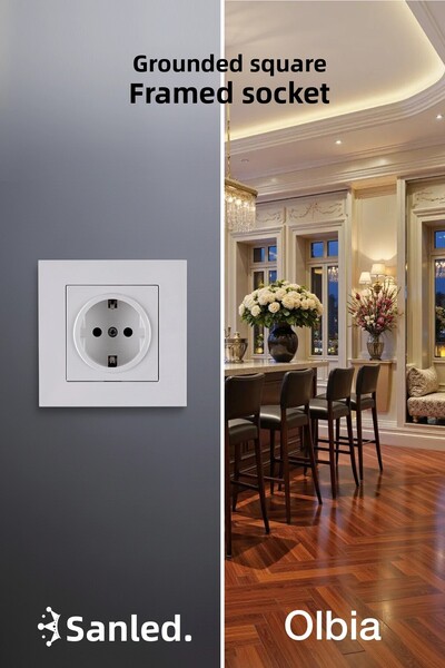 Olbia مقبس كهربائي أبيض بإطار كارين مع تأريض، قطعة واحدة