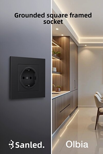 Olbia مقبس كهربائي بإطار كارين أسود اللون، قطعة واحدة