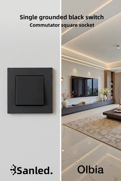 Olbia مفتاح كهربائي أسود أحادي التأريض مع مقبس كارين قطعة واحدة