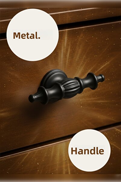 MH MiniHediye Şehzade Handle Button Furniture Kitchen Drawer Cabinet Cupboard Handles Cover Handle Knob Black Metal