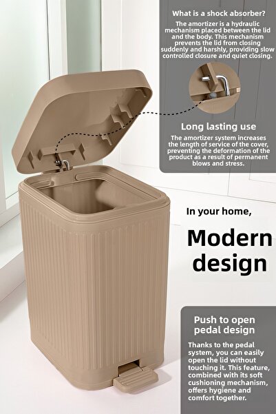 Meleni Home 10 Lt Pedal Operated Silent Trash Can - Slow Close Shock Absorbing Lid Bathroom Kitchen Trash Can Latte