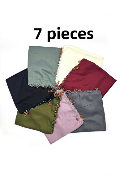 nazipek Set de 7 eșarfe din bumbac, lucrate manual, cu mărgele brodate de cir...