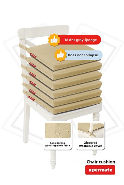 XPERMATE Zippered 6-Piece Chair Cushion Water Repellent Fabric 40X40 cm Sponge Chair Cushion Laced Beige