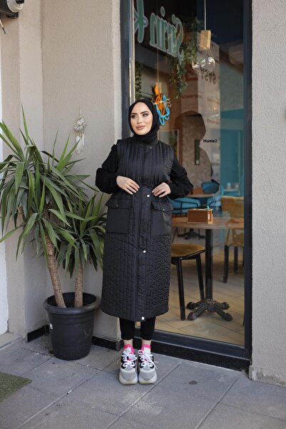 MASSMİZO Γυναικείο μακρύ καπιτονέ γιλέκο με φερμουάρ