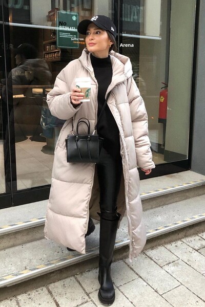 Madmext Mad Girls Beige Long Puffer Coat MG1303