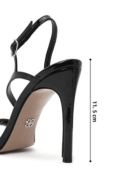 Derimod Women's Black Ankle Buckle High Thin Heeled Shoes Patent Leather Sandals 25Sfe391216