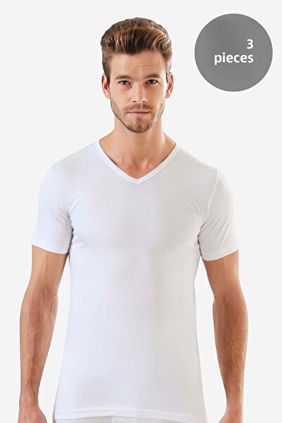 Arma Yıldız قميص داخلي رجالي بأكمام قصيرة وياقة على شكل V باللون الأبيض مصنوع...