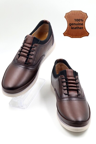 nazenintasarımlar Men's Inner Outer Genuine Leather Ultra Comfortable Lightweight Seasonal Brown Casual Shoes
