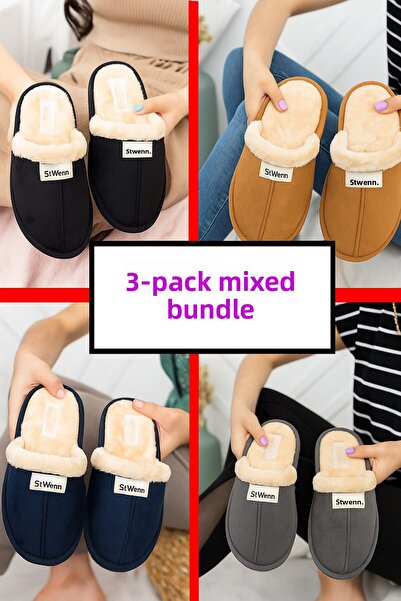 StWenn 3-Pack House Slippers Dowry Guest Slippers Winter Slippers Noiseless Lightweight Orthopedic Sole