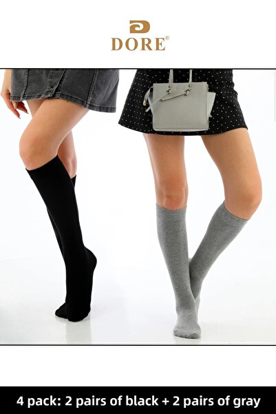 Dore Premium βαμβακερές γυναικείες κάλτσες μέχρι το γόνατο - 4 ζευγάρια, χωρίς ραφές και πολυτελές πάτο που δεν εμφανίζει το δέρμα